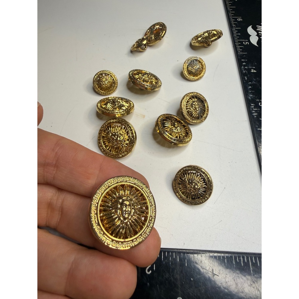 Gold Tone Medusa Sun Greek Key Shank Buttons Set 11pc for Blazer Coat